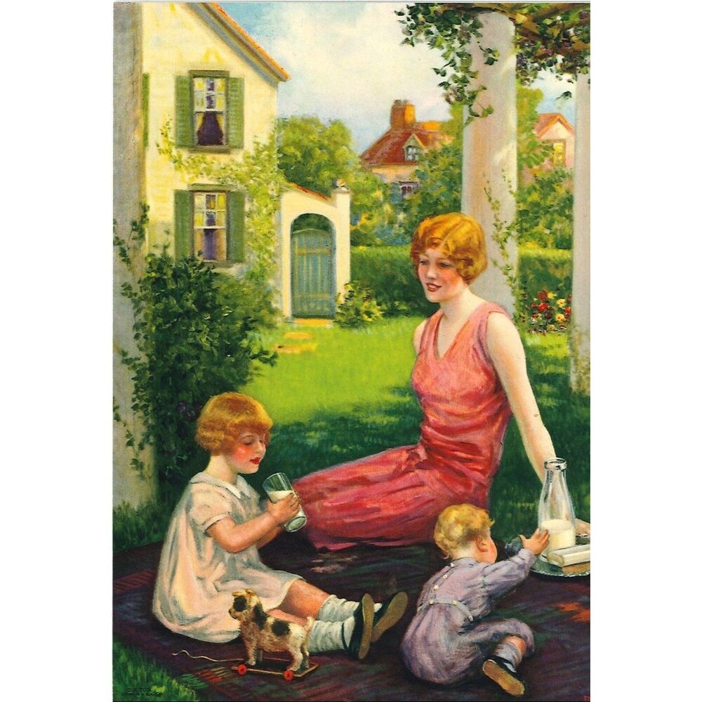 Vintage Calendar Print Picnic With Mom 6x8